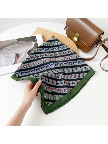 Scarvii - Stripe Animal Print Square Scarf