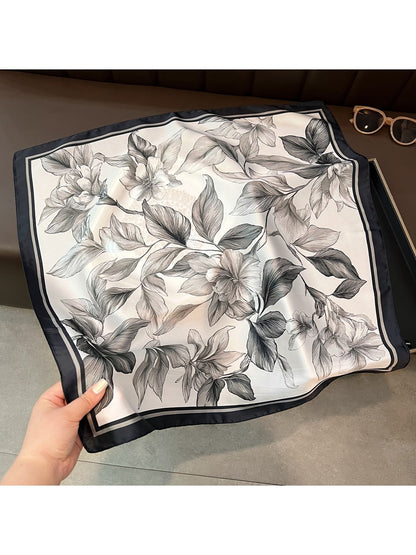 Scarvii - Floral Print Decorative Neck Square Scarf