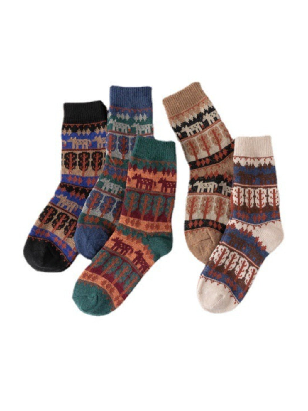 Rufia - Vintage Animal Print Mid-Calf Winter Socks - 5 Pairs/Pack