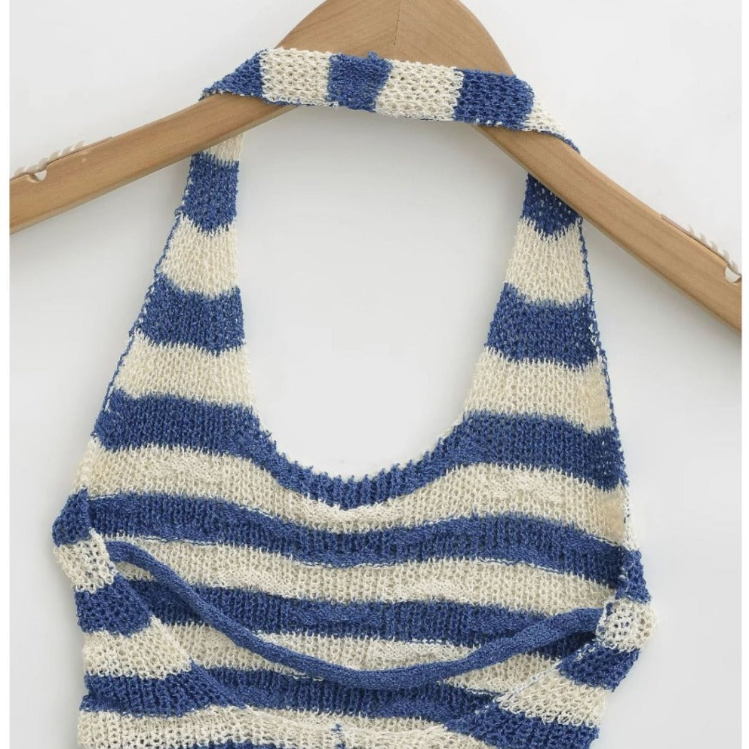 Vesty -  Striped Backless Halter Top - Soft & Sexy