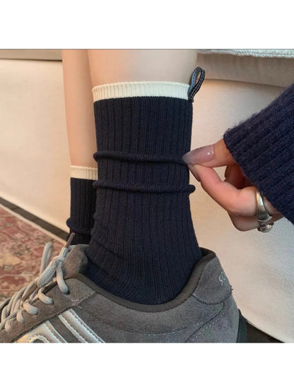 Rufia Cream Slouch Socks with Black Trim