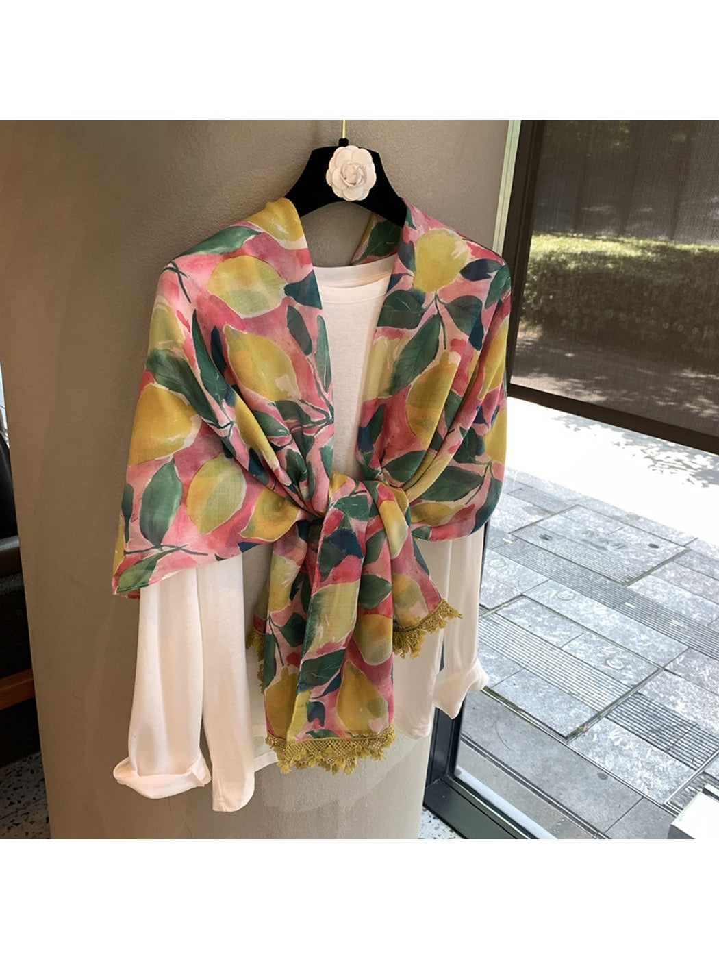 Scarvii - Lemon Print Tassel Edge Shawl Scarf