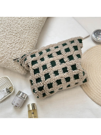Cosbai - Plush Grid Makeup Bag