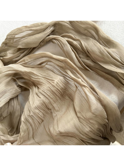 Scarvii - Pleated Solid Color Long Narrow Scarf