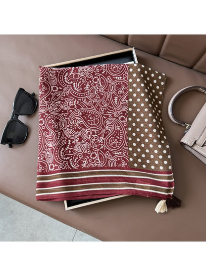Scarvii - Retro Printed Tassel Embellishment Square Scarf