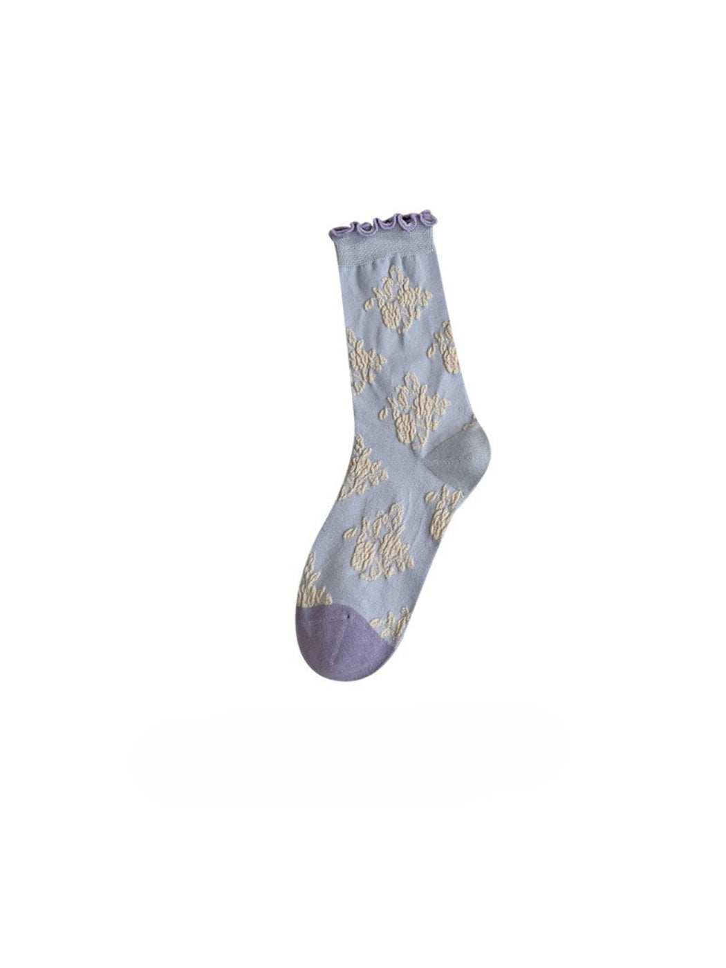 Rufia - Vintage Floral Jacquard Lettuce-Edge Socks
