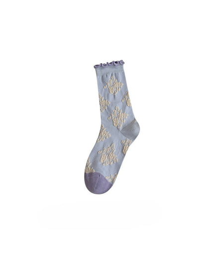 Rufia - Vintage Floral Jacquard Lettuce-Edge Socks