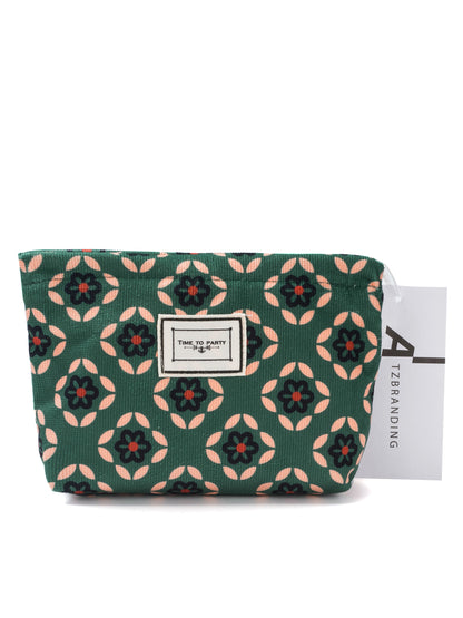 Cosbai - Corduroy Travel Cosmetic Pouch with Floral Patterns