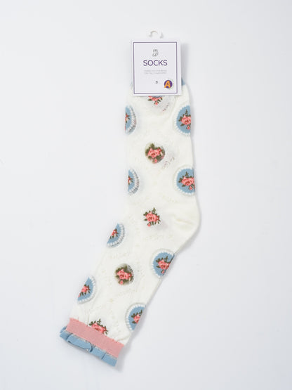 Rufia - Romantic Floral Sheer Crew Socks