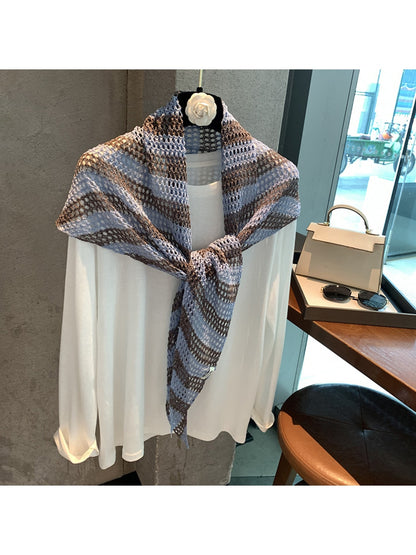 Scarvii - Striped Openwork Triangle Scarf Wrap