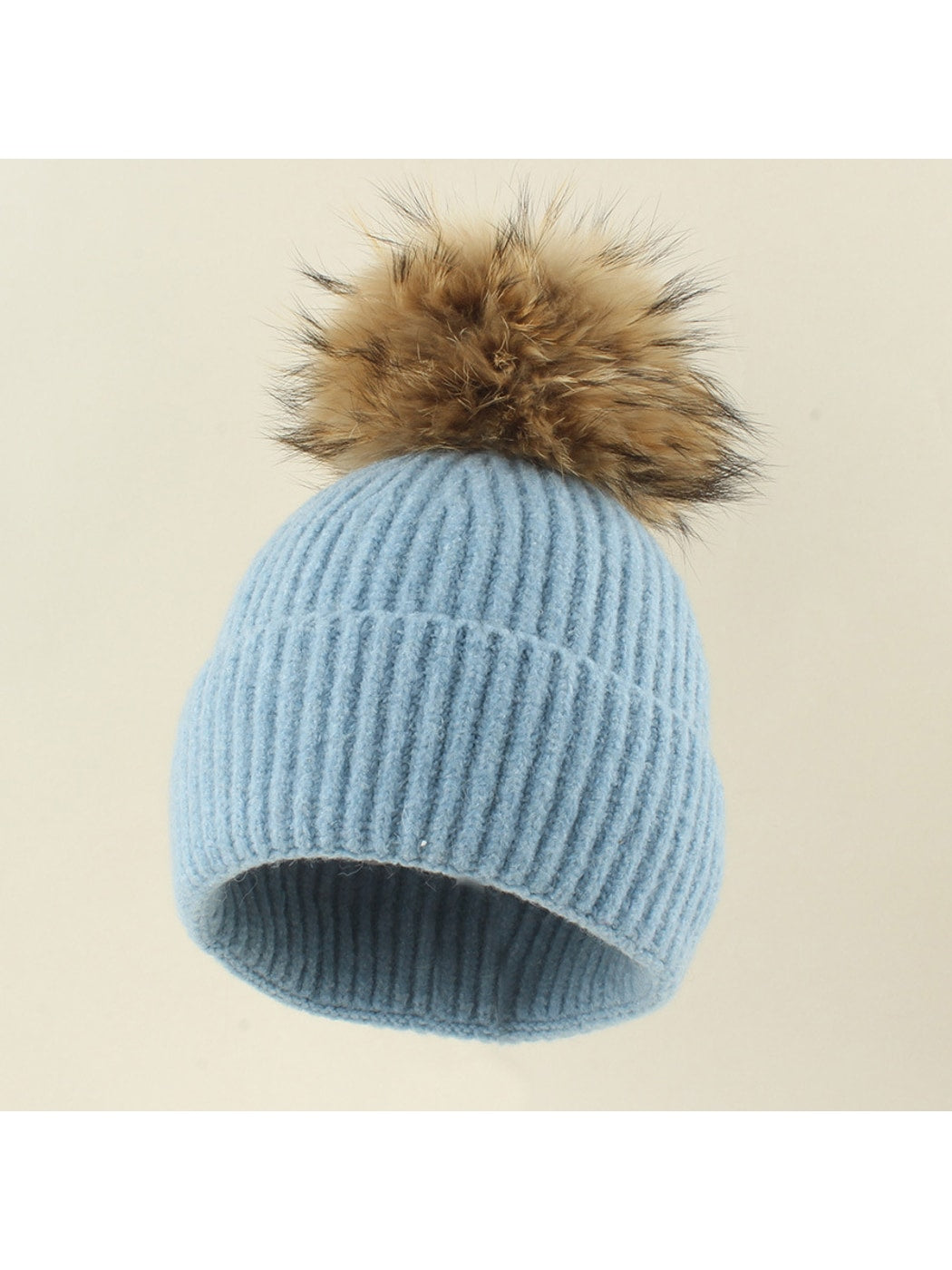 Haila - Brimless Ribbed Pom Pom Winter Knit Beanie