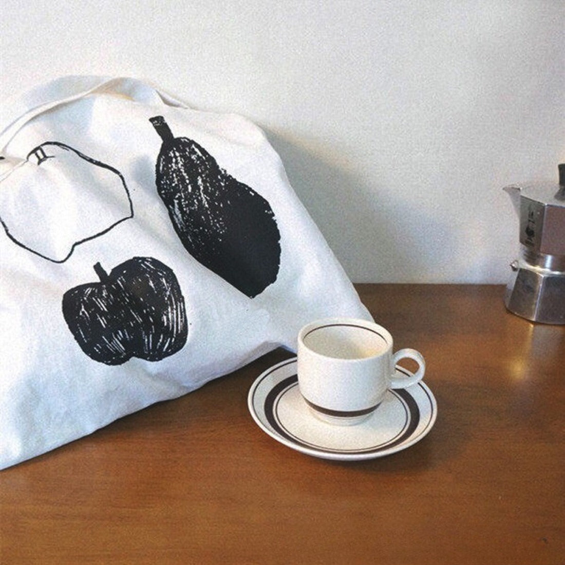 Cosbai tote bag displayed flat highlighting full fruit illustration