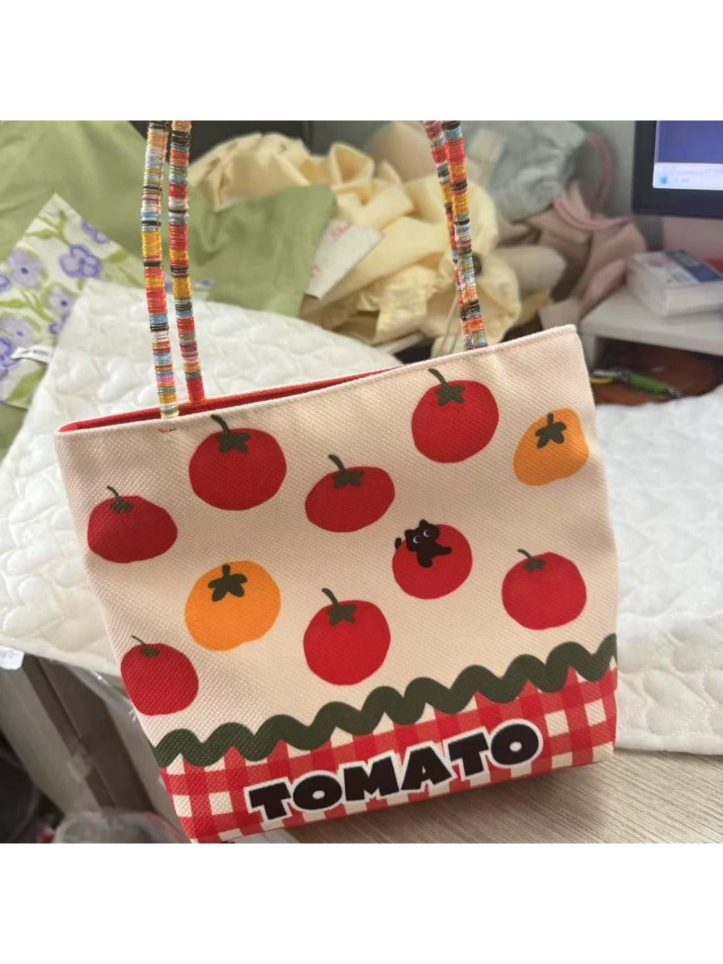 Cosbai – Canvas Tote Bag with Tomato Pattern
