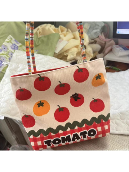 Cosbai – Canvas Tote Bag with Tomato Pattern