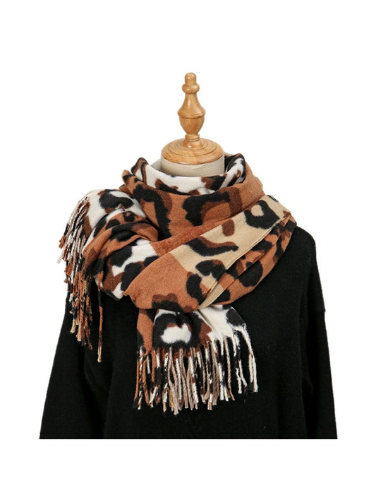 Scarvii - Leopard Patchwork Tassel Winter Scarf