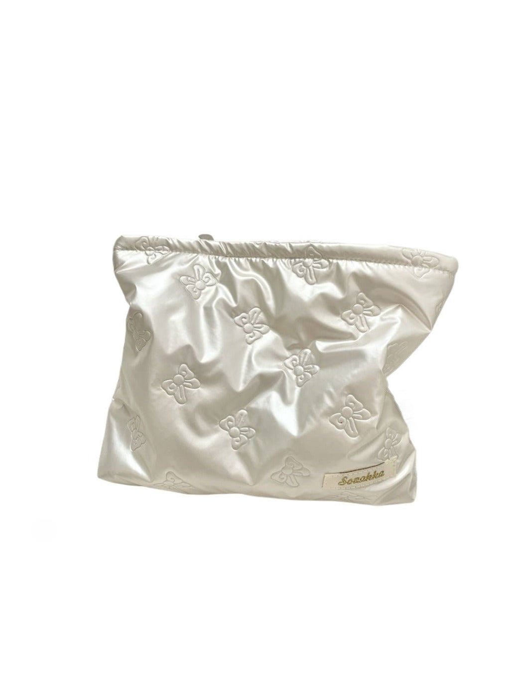 Cosbai – Quilted Cosmetic Bag with Bowknot Print