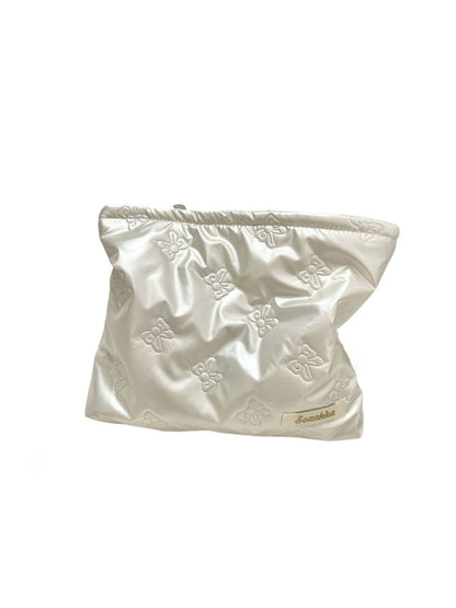 Cosbai – Quilted Cosmetic Bag with Bowknot Print