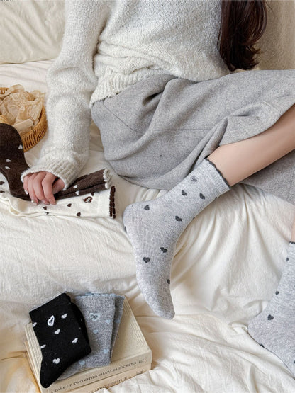 Rufia – Sweet Mid-Calf Socks with Heart & Bow Print