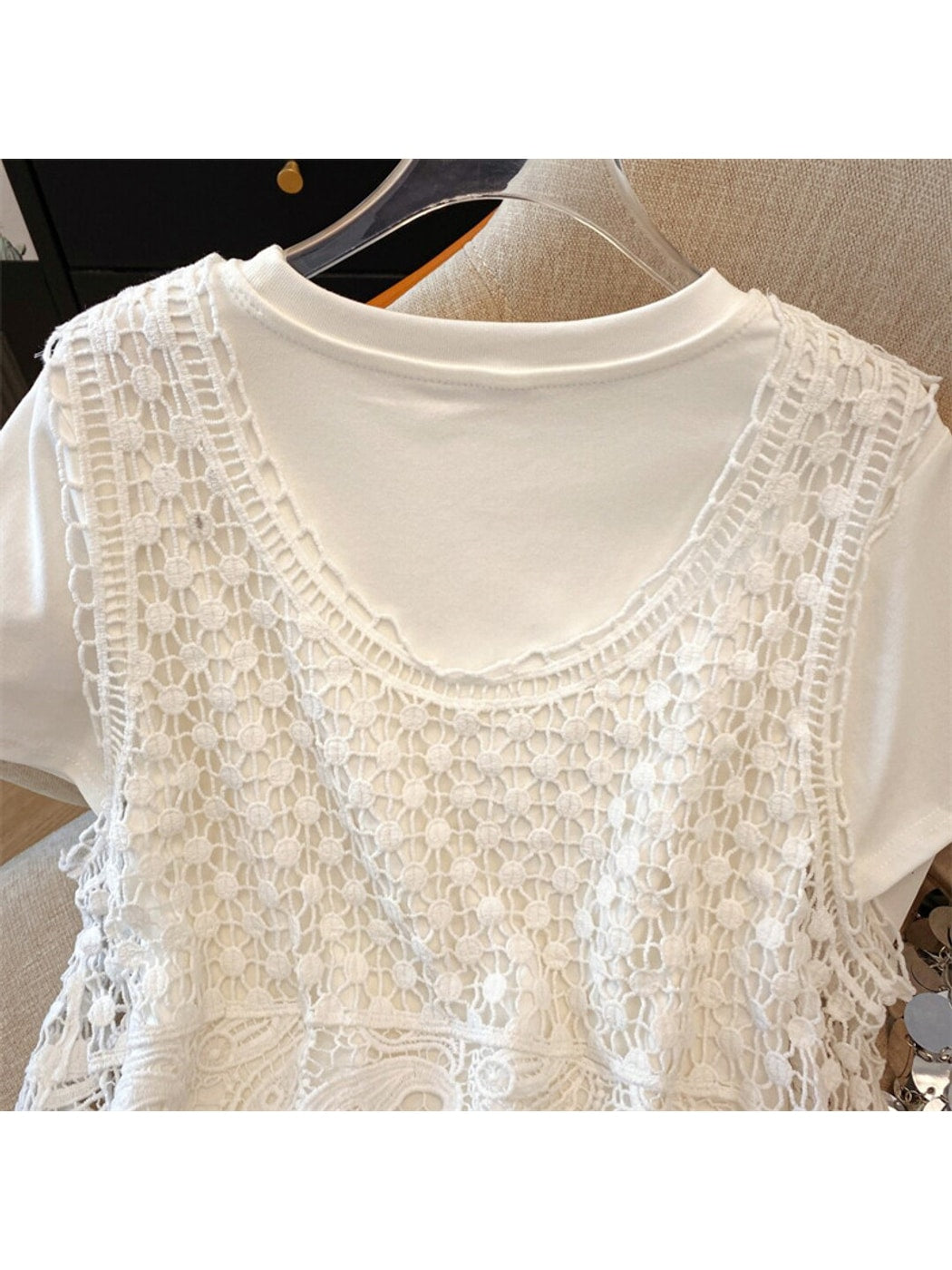Crosa - Paisley and Geometric Hollow Out Knit Vest Top