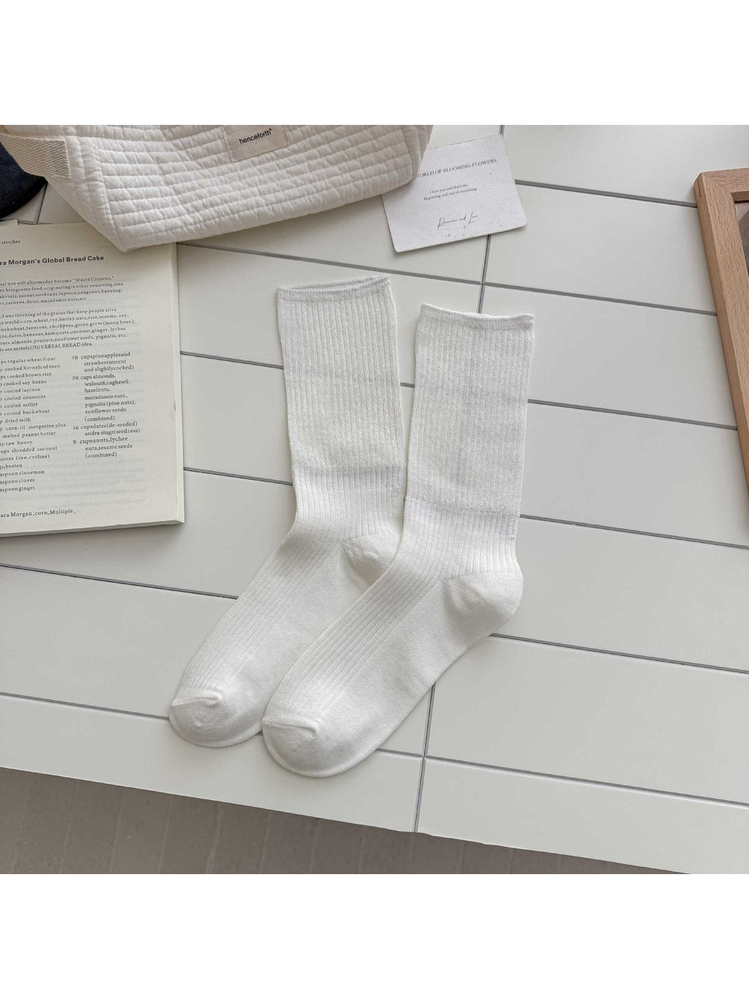 Rufia - Solid Color Crew Socks for Women