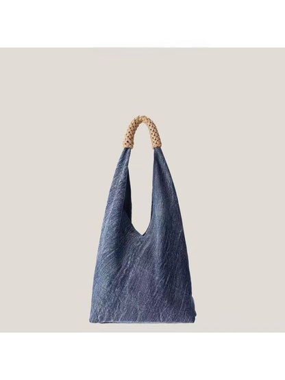 Cosbai - Simple Denim Style Shoulder Tote Bag
