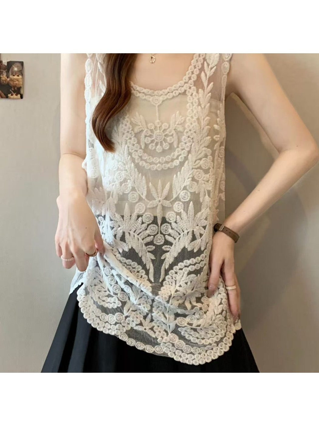 Crosa - Elegant Hollow Out Beach Lace Vest
