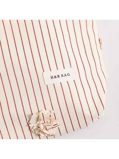 Cosbai - Floral Decorative Stripes Print Makeup Bag