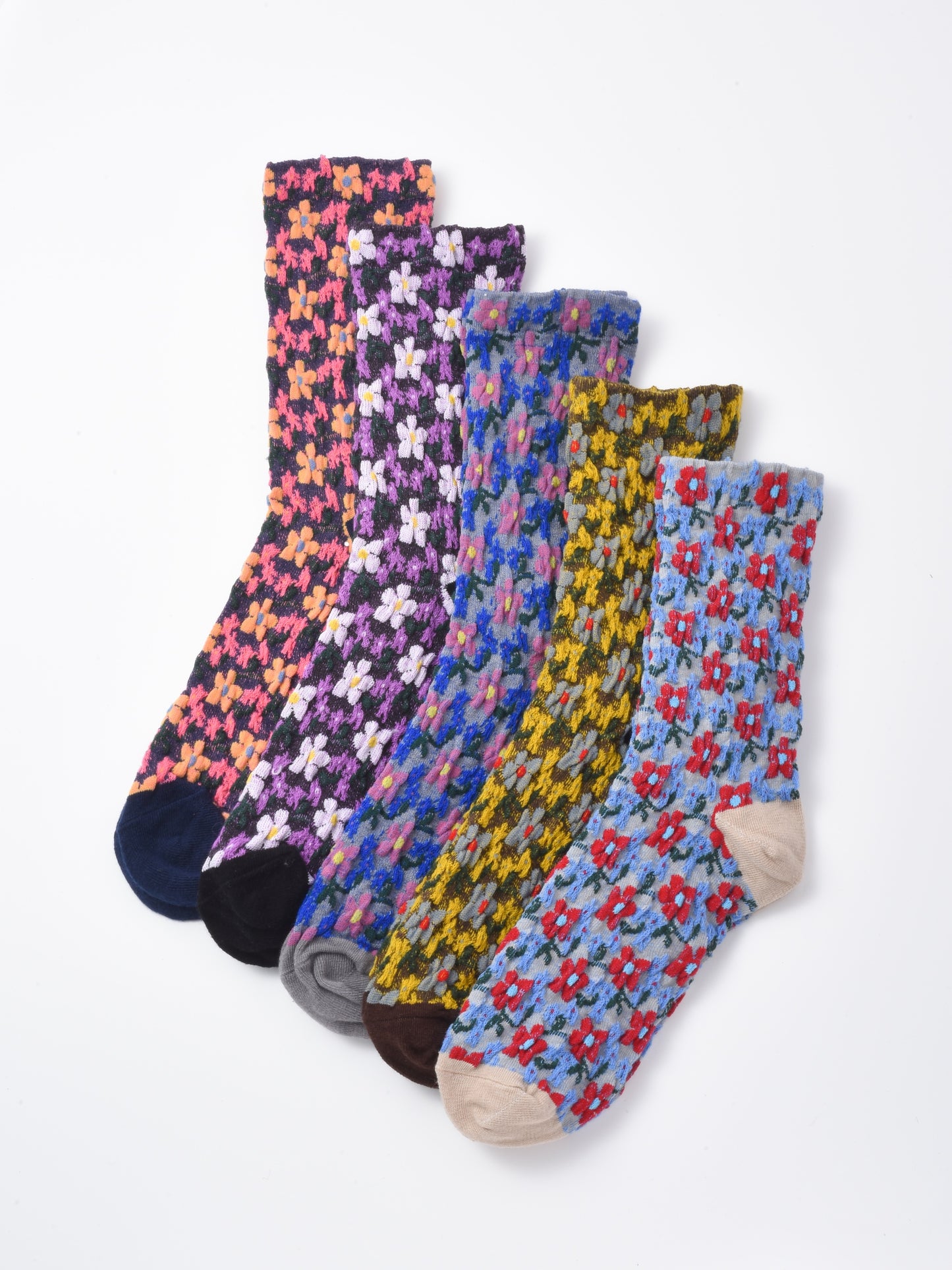 Rufia - Embossed Tiny Floral Pattern Mid-Calf Socks