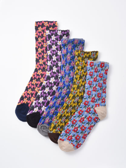 Rufia - Embossed Tiny Floral Pattern Mid-Calf Socks