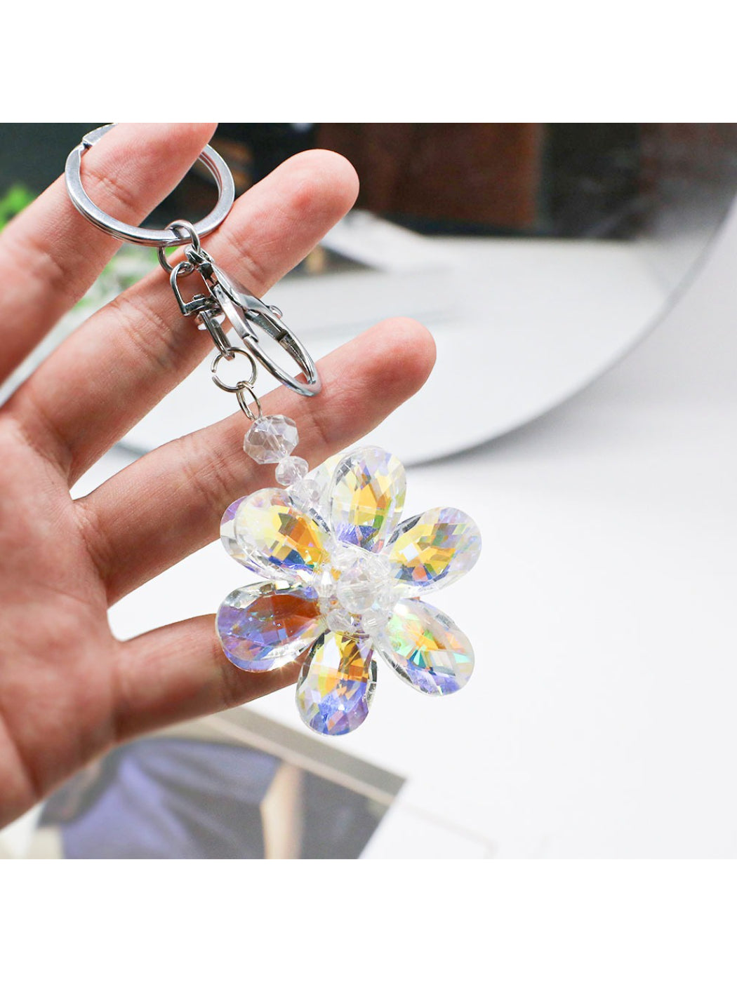 Koco Crystal Bloom Keychain Charm color options including Rainbow, Orange, Pink