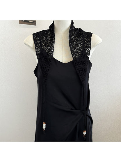 Scarvii - Beaded Tie Hollow Out Triangle Scarf