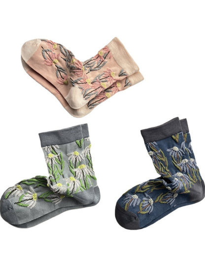 Rufia - 3D Daisy Vintage Floral Crew Socks