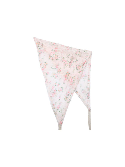 Scarvii - Print Floral Lace Trim Sweet Triangle Bandana