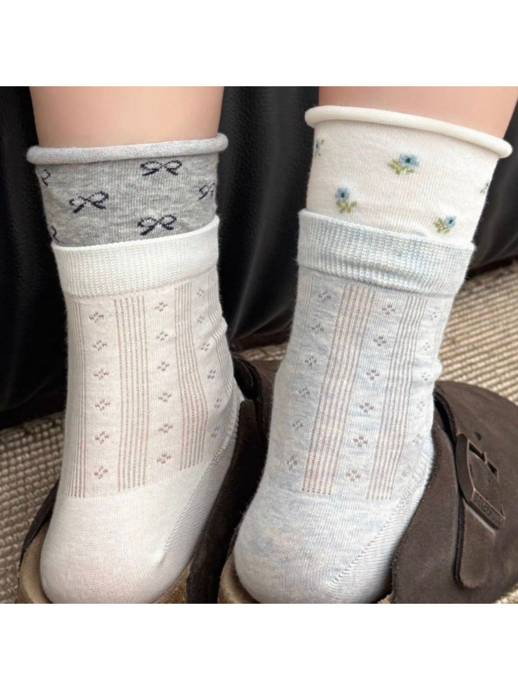 Rufia Ribbed Mesh Floral Mid Calf Socks product image
