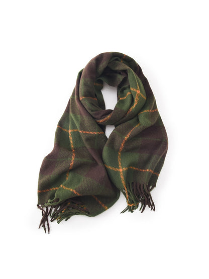 Scarvii - Long Plaid Draped Tassel Accent Scarf