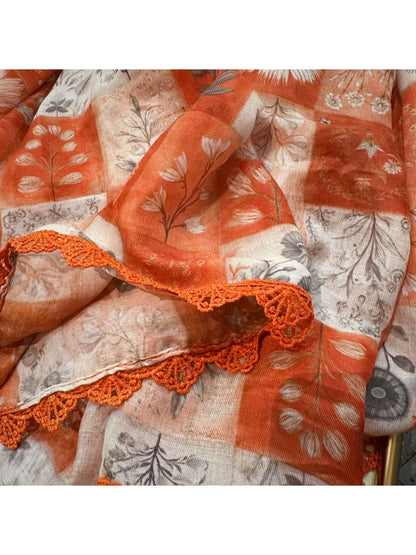 Scarvii - Summer Orange Floral Lace Wrap Scarf