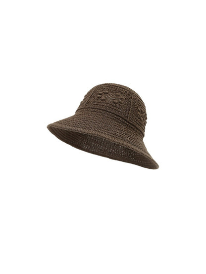 Haila embroidered detail woven bucket hat displayed on white background