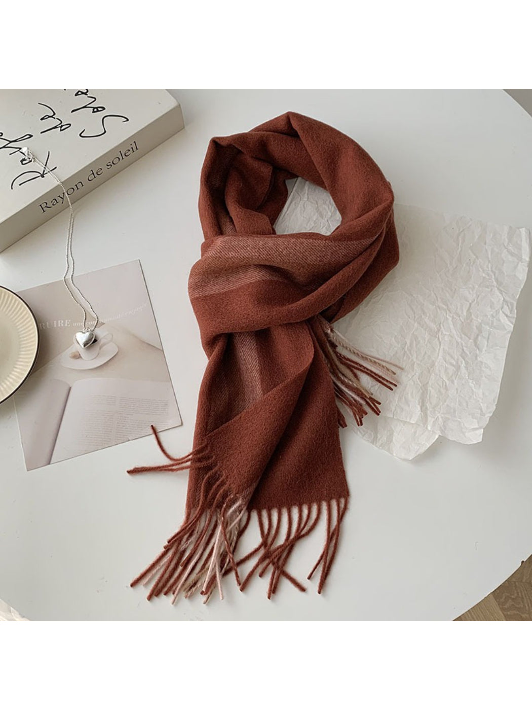 Scarvii - Soft Light Checked Fringe Scarf
