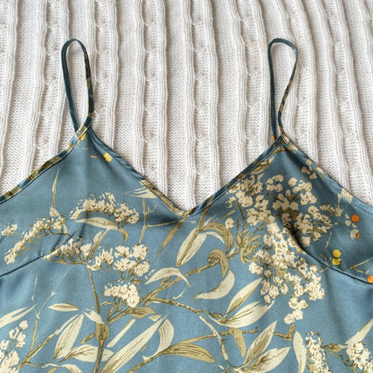 Cherry Blossom Pattern Faux Silk Pajama (2-Piece) product shape