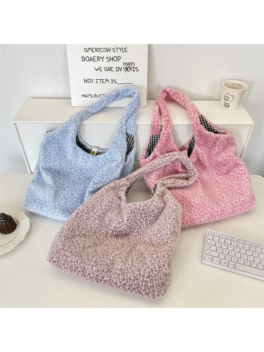 Cosbai – Plush Shoulder Bag with Leopard Pattern