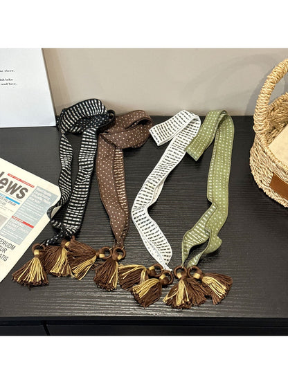 Scarvii - Tassel Decoration Square Dots Narrow Scarf
