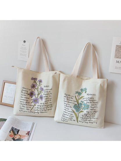 Cosbai - Botanical Script Floral Illustration Tote Bag