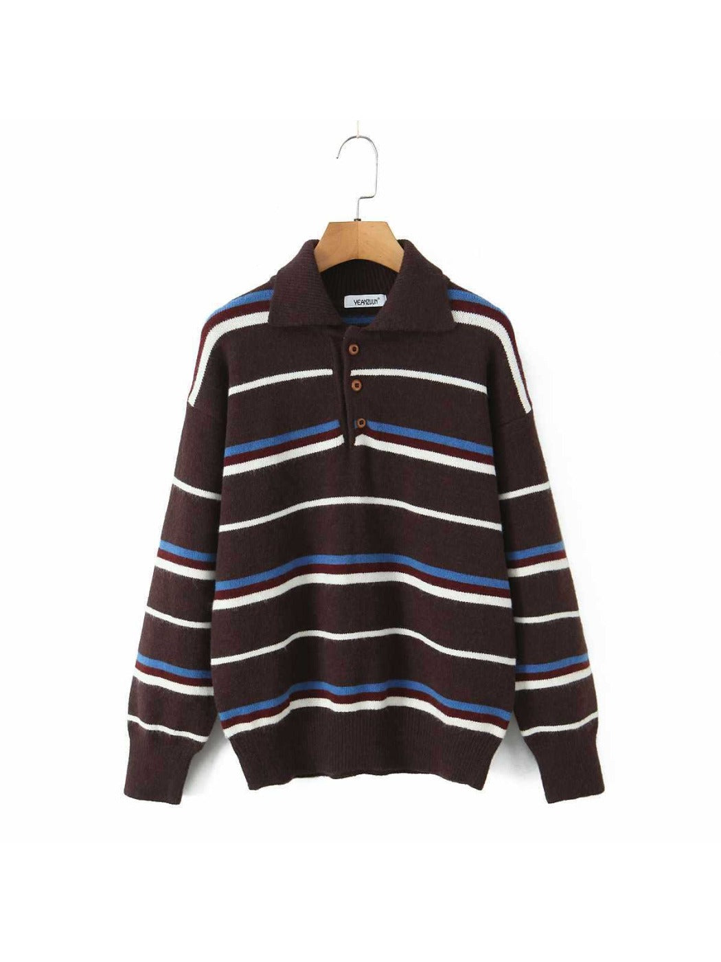 Crosa - Women S Fall Striped Turn Collar Knit Sweater
