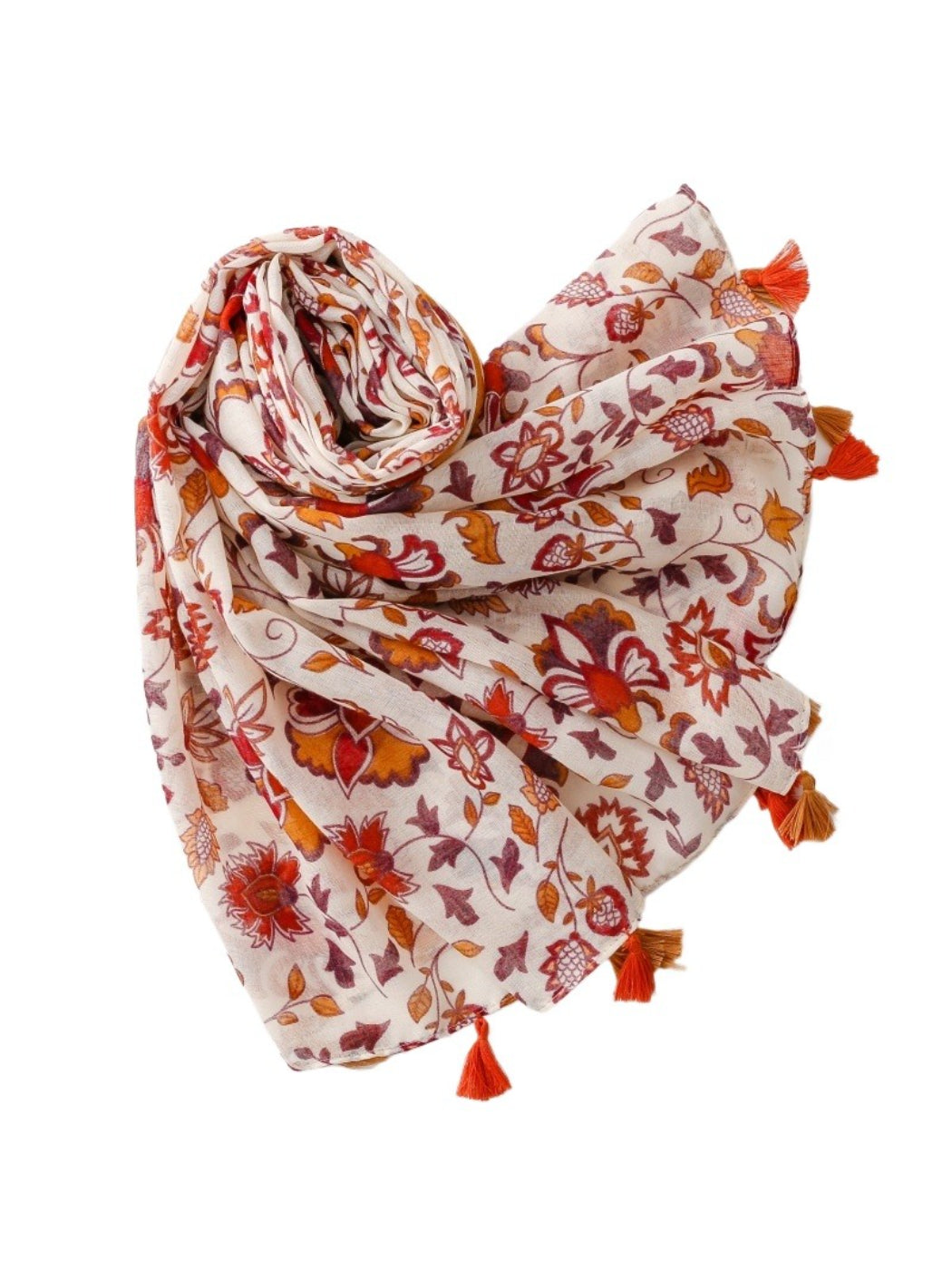Close-up of Scarvii Boho Flower Summer Scarf fabric texture and detailed floral design