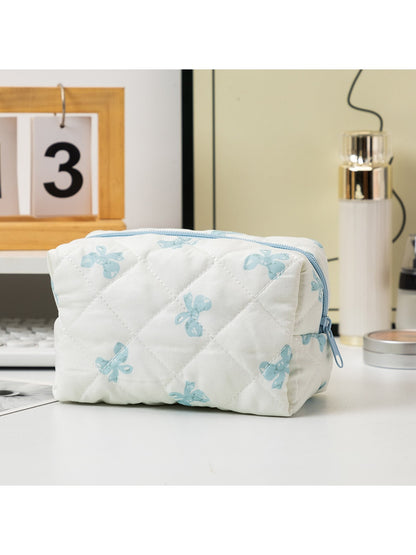 Cosbai - Bow Print Quilted Cosmetic Organizer Bag