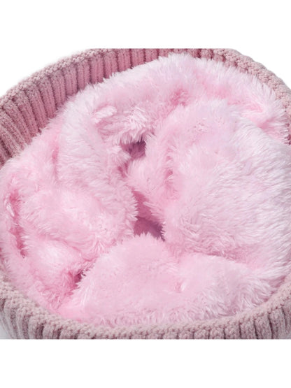 Haila - Plush Lined Cable Knit Pom Beanie