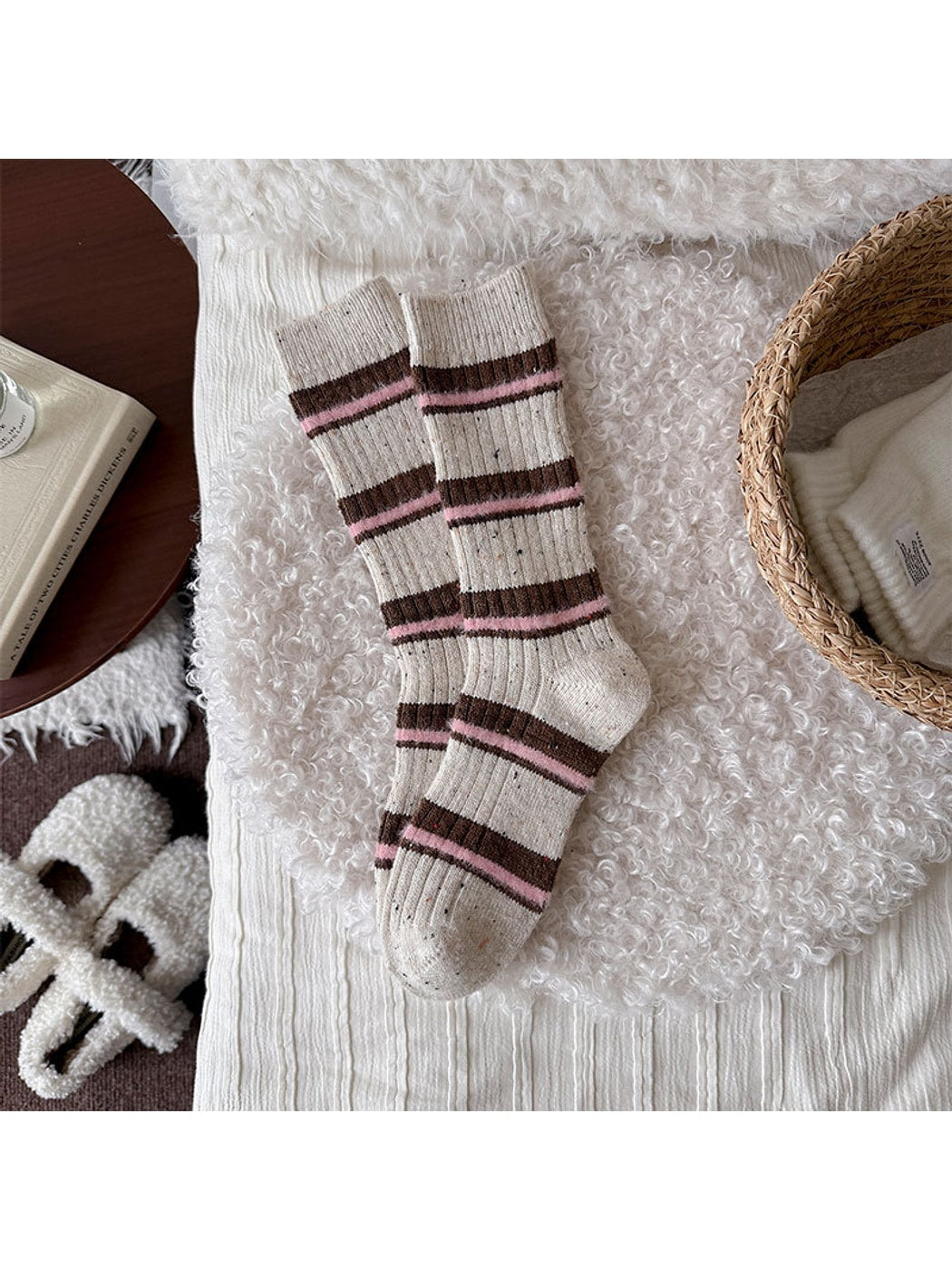 Rufia - Striped Ribbed Casual Everyday Crew Socks