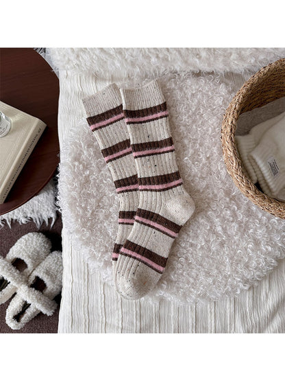 Rufia - Striped Ribbed Casual Everyday Crew Socks