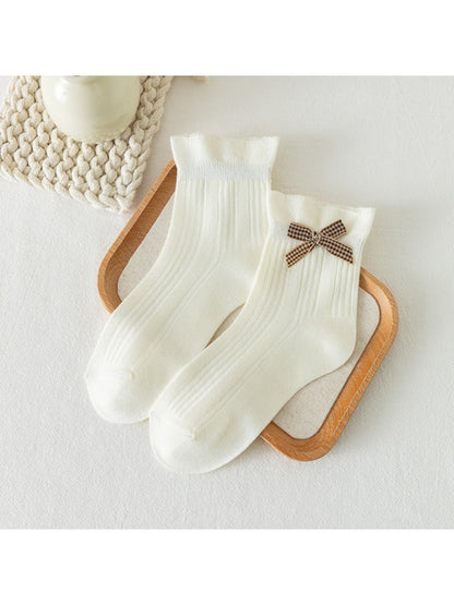 Rufia - Simple Bow Detail Ribbed Crew Socks