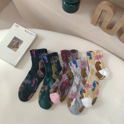 Rufia - Elegant Vintage Floral Pattern Crew Socks